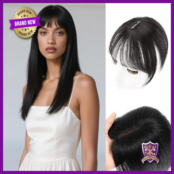12 Inch Human Hair Clip-In Bangs Topper with 360 3D Swiss Base main image 6